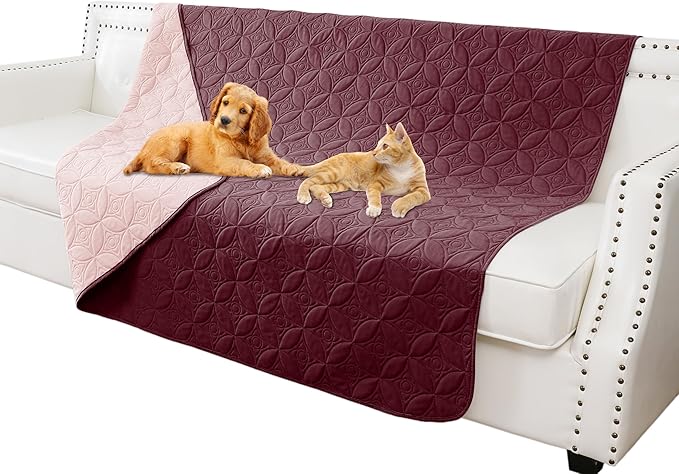 Waterproof Dog Blanket, 68x82 inches Pet Couch Covers for Sofa, Bed Furniture Protector from Dogs Washable and Reversible-Burgundy Red+Pink