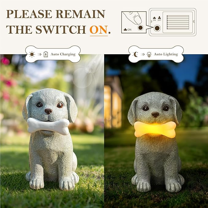 Solar Dog Statue with Glowing Bone Light, Outdoor Puppy Figurine for Garden Yard Decor, Gift for Dog Lovers, Mom, Grandma, Perfect for Birthday, Housewarming, Pet Memorial