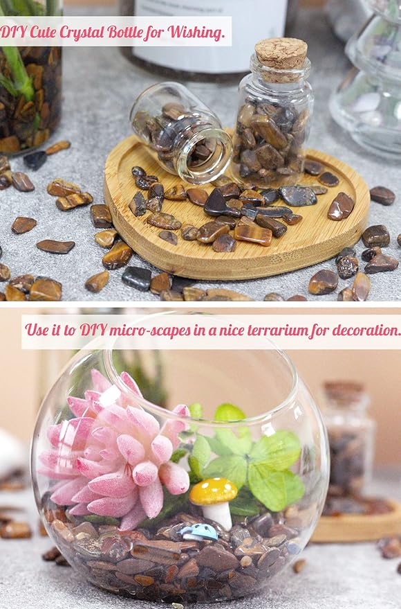 Tiger Eyes Aquarium Gravel Rocks Natural Tumbled Healing Crystal Chips Bulk Gemstones Tumbled Crushed Stones for Fountain Vase Filler Planters Decorative Fish Tank Potted Reiki Energy Balancing 0.44lb
