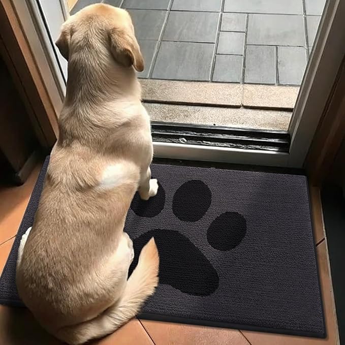 Buganda Dog Door Mat for Muddy Paws, Absorbent Dirt Trapper Non Slip Indoor Doormats, Washable Low-Profile Mat for Mud Dogs, Entryway Carpet for Inside Floor (40x32 Inches, Black)