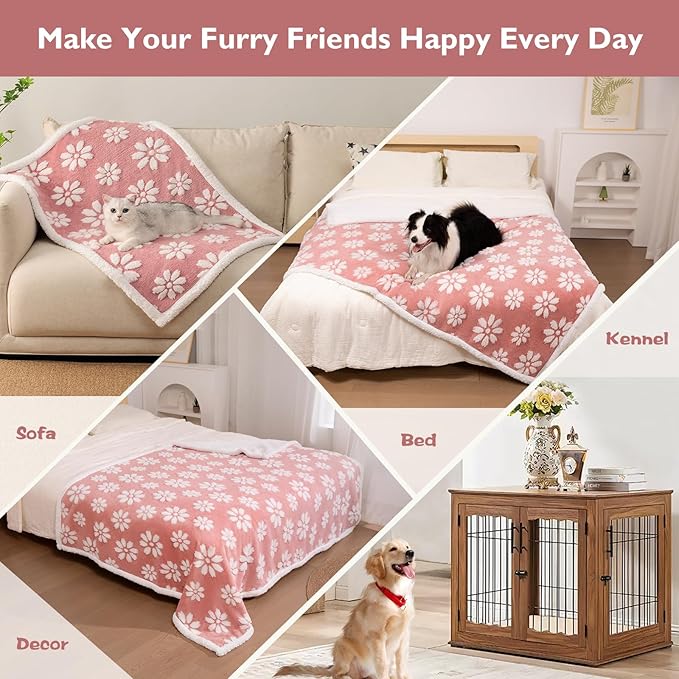 Waterproof Blanket for Dog Cat or Adult, Cute 3D Textured Flower Dog Blanket for Bed Couch Sofa, Soft Liquid Pee Proof Pet Furniture Protector, 50"x60", Pink