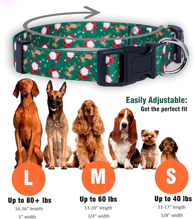 Native Pup Christmas Dog Collar- Winter Holiday Collars for Pets- Xmas Gift for Puppy- Santa, Reindeer, Snowman, Candy Cane, Red Green- Girl Boy- Small, Medium, Large Breeds (Santa & Reindeer, Small)