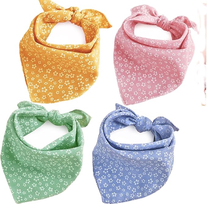 4PCS Spring Dog Bandanas Cat Birthday Cute Soft Cotton Puppy Scarfs Washable Daily Handkerchief Pink Green Blue Khaki Comfortable Gifts, Adjustable Accessories for Small Medium Large Girl Boy Pup Pet