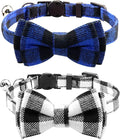 Joytale Upgraded Cat Collar with Bells, Breakaway Cat Collars with Bow Tie, 2 Pack Girl Boy Safety Plaid Kitten Collars, Black+Blue