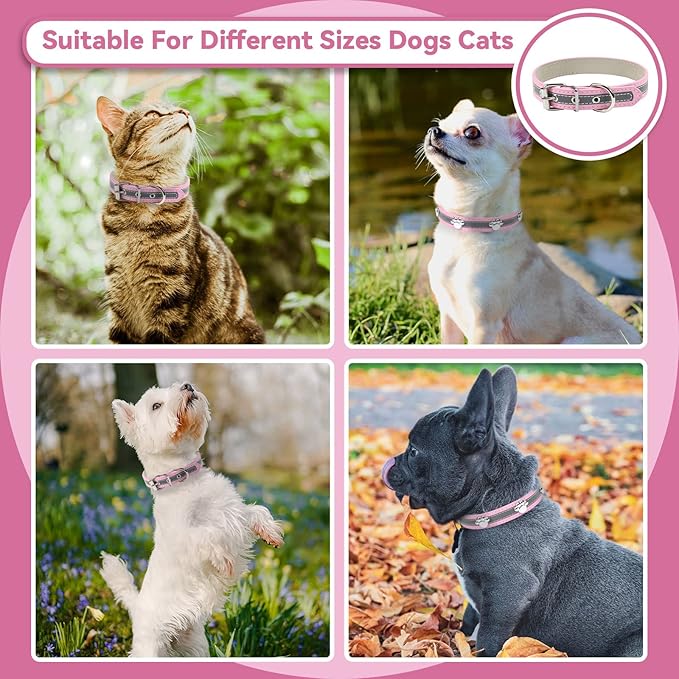 PETCARE Reflective Dog Collar with Cute Paw Rivet Studded Funny Soft PU Leather Adjustable Puppy Dog Collars for Small Medium Large Dogs Cats (Pink,Small)
