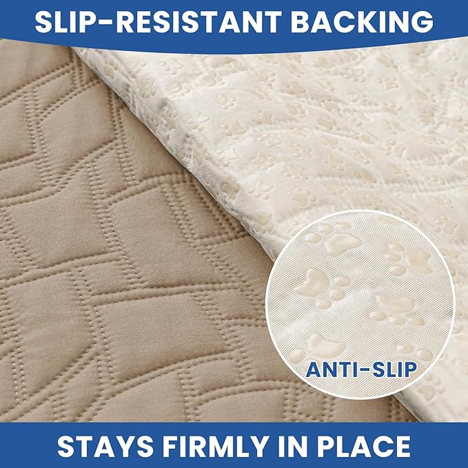 Waterproof Dog Blanket, Non-Slip Soft Pet Bed Cover, Couch Cover for Dogs Washable, Protects Sofa, Furniture, Crate, Car, Tear Resistant Leakproof Pet Blanket (82x82 Inch, Khaki)