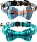 Joytale Upgraded Cat Collar with Bells, Breakaway Cat Collars with Bow Tie, 2 Pack Girl Boy Safety Plaid Kitten Collars, Haze Blue+Teal