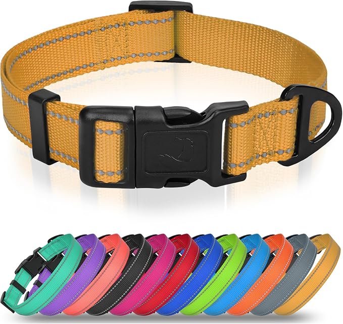 Joytale Large Dog Collar, Reflective and Adjustable Nylon Pet Collar with Quick-Release Buckle for Large Dogs, Khaki, L