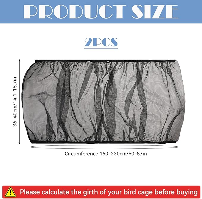 Bird Cage Cover 2 Pcs Universal Bird Cage Seed Catcher Parrot Nylon Mesh Net Cover Stretchy Mesh Skirt Covers for Round Square Cages