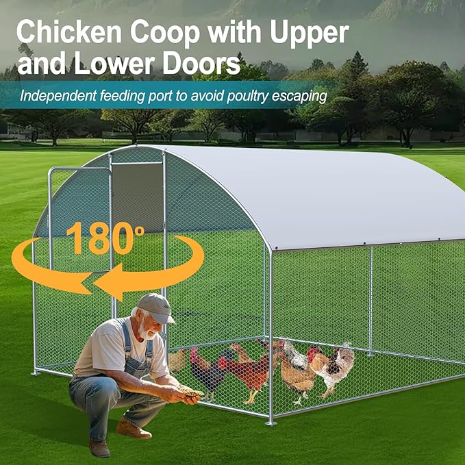 Large Chicken Coop, Chicken Coops for 10 Chickens, Chicken Runs for Yard with Water Poof & UV Resistance Cover, Dome Roof Chicken Coop Run with Double Lockable Doors for Outdoor Backyard