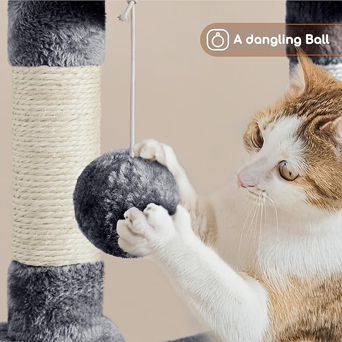 Yaheetech 42in Cat Tree Tower for Indoor Cats, Kitten House with Large Perch & Scratching Posts & Cozy Condo & Scratching Ramp, Pet Furniture Activity Center, Dark Gray