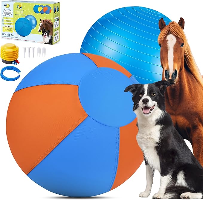 Herding Ball for Dogs and Horses - 18" Dog Herding Ball for Australian Shepherd Collie, Jolly Ball for Dogs Agility Equipment, Herding Ball Durable Bite-Resistant with Reinforced Stitching-Orange&Blue