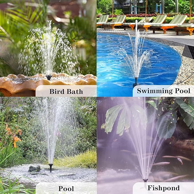 Solar Fountain Pump for Bird Bath, with Separate Solar Panel, 2 W Upgraded Solar Water Pump with 3 M Long Cable & 4 Nozzles for Bird Bath, Outdoor Pond, Patio Garden and Fish Tank (Black)