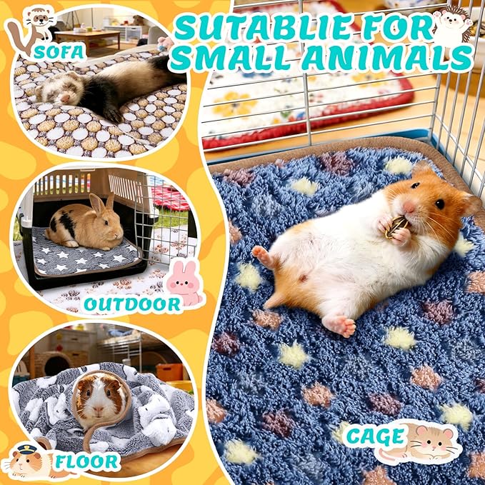 6 Pcs Guinea Pig Blankets Bedding Small Animal Cage Liners Sleep Mat Absorbent Reusable Pet Pee Bedding Pad Cover for Hamster Ferret Chinchilla Rabbit Hedgehog (14 x 28 Inch)