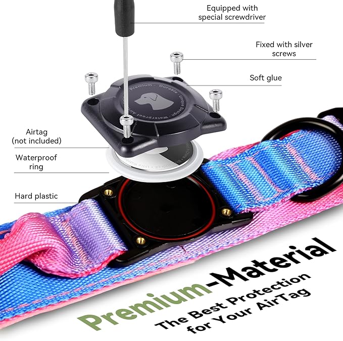 2026 Upgrade Waterproof AirTag Dog Collar, Military Tactical Dog Collar with AirTag Holder, Comfortable Control Handle and Metal Buckle, GPS Dog Collar Holder for Medium to Large Dogs (Snow Cone,XL)