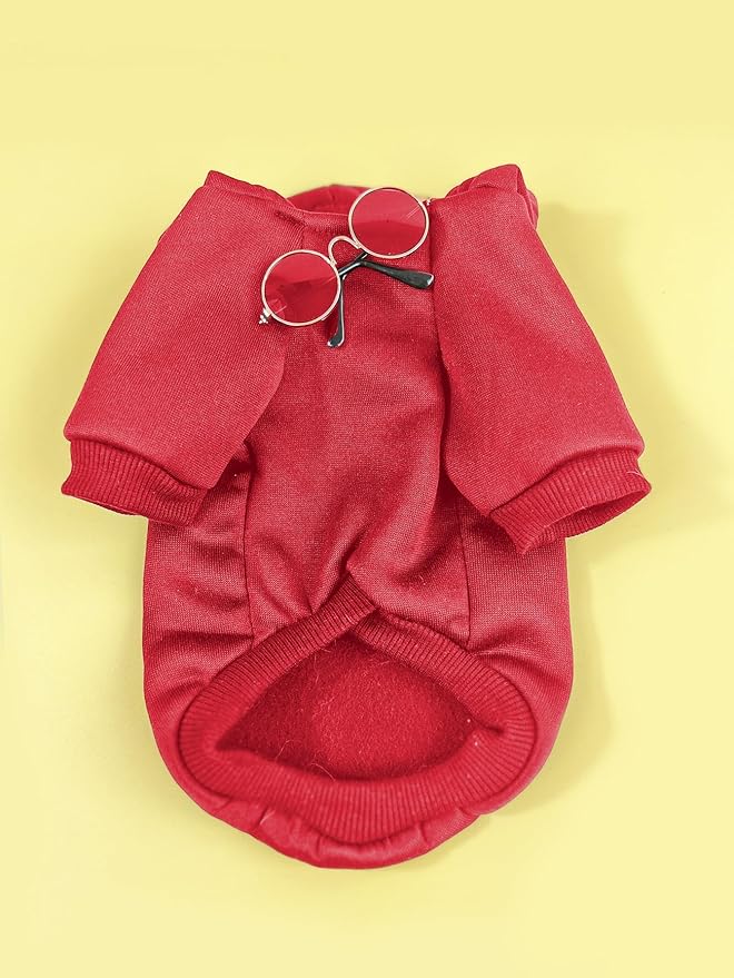 QWINEE 3Pcs Dog Hoodie Cat Apparel Dog Custume Set with Necklace and Sunglasses Pet Clothes for Puppy Small Medium Dogs Cats Red M