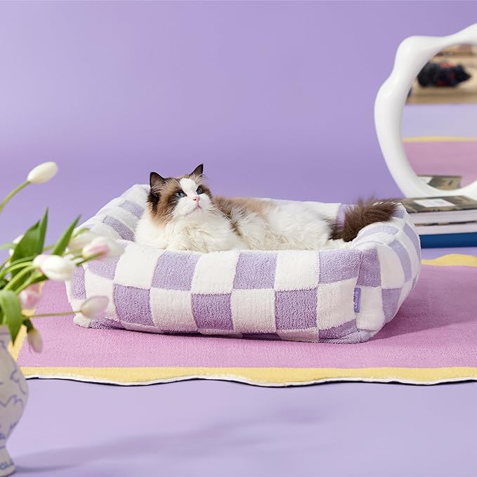 LE SURE Cute Dog Bed for Small Dogs & Cats- Washable Puppy Beds,Cozy Rectangle Orthopedic Pet Sofa with Jacquard Shaggy Plush & Anti Slip Bottom,20x19x6inches