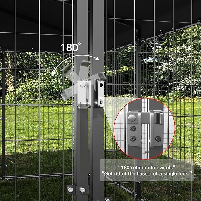 Kullavik 10x10x6 FT Large Outdoor Dog Kennel,Anti-Rust Galvanized Steel Dog Pen with Double Locks,Heavy Duty Dog Enclosure Fence with UV & Water Resistant Roof Cover for Outside