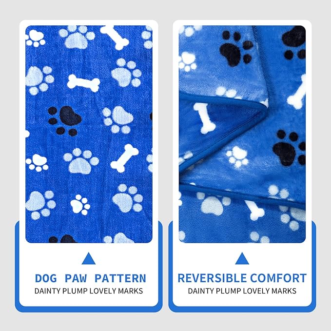 Dog Blanket Paw Bone Pattern 1 Pack 1 Super Soft Warm Flannel Sofa Cover Car Bed Protector, Urine Proof Washable Outdoor Pet Blanket for Puppy Large Dogs & Cats,80"*60" Blue