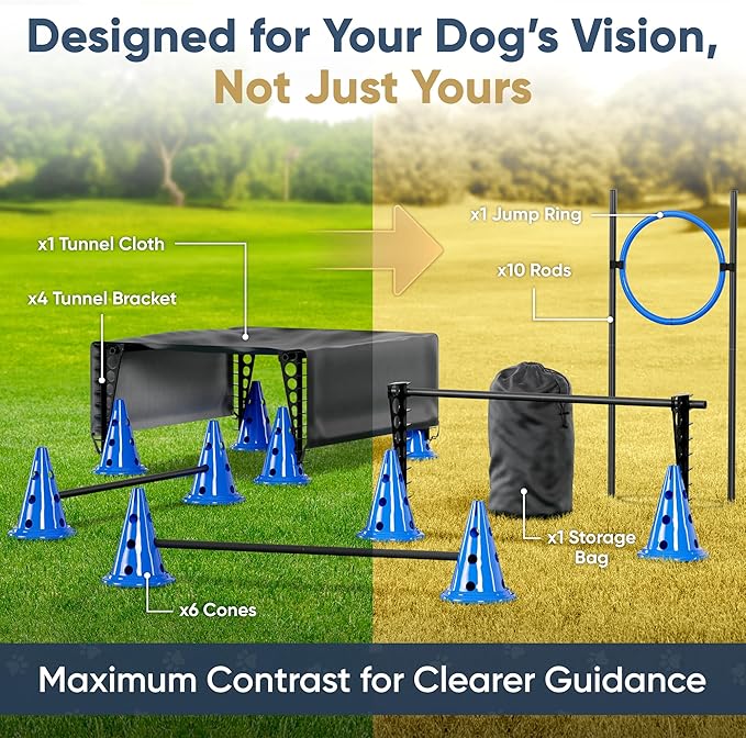 Dog Agility Course Backyard Set Complete Dog Agility Equipment with Cones, Carry Bag, Tunnels for Dogs, Jump Ring - Pet Training Playground, Dogs Obstacle Course Backyard for Indoor Outdoor
