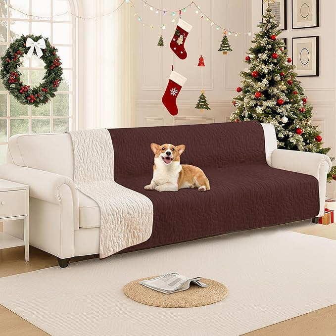 Waterproof Dog Blanket, Non-Slip Soft Pet Bed Cover, Couch Cover for Dogs Washable, Protects Sofa, Furniture, Crate, Car, Tear Resistant Leakproof Pet Blanket (82x82 Inch, Coffee)
