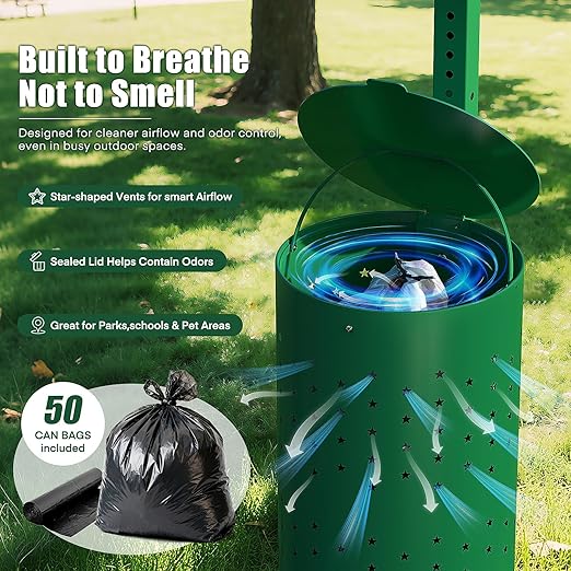 Dog Waste Station Outdoor, Pet Waste Disposal Station Rustproof Aluminum with 10 Gallon Trash Can, 600 Dog Poop Bags & 50 Liners for Parks, Trails, HOA Communities, Backyards