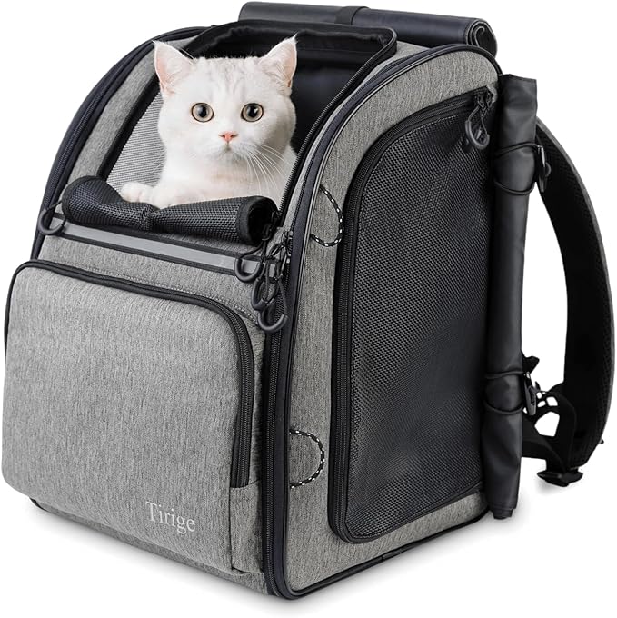 Premium Dog & Cat Carrier Backpack for Travel, Hiking & Vet Visits - Solid Durable Pet Backpack with Breathable Mesh, Safety Strap, Anti-Anxiety Curtain & Storage Pockets, Gray
