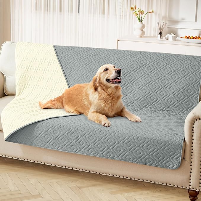 hyha Waterproof Dog Blanket, Soft Dog Bed Cover Pet Blankets, Waterproof Sofa Couch Cover for Dogs Washable, Reversible Pet Couch Covers for Sofa Furniture (68x82 Inch, Grey/Beige)