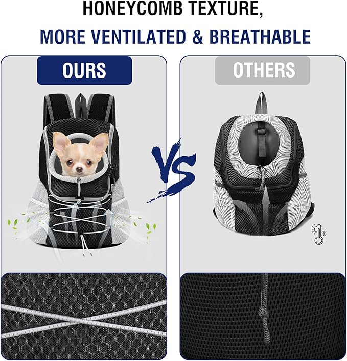 Pawaboo Pet Dog Carrier Backpack, Puppy Dog Travel Front Carrier for Small Medium Dogs Cats, Adjustable Breathable Dog Carrying Backpack with Safety Strips for Hiking, Walking (Black L Up to 14 lbs)