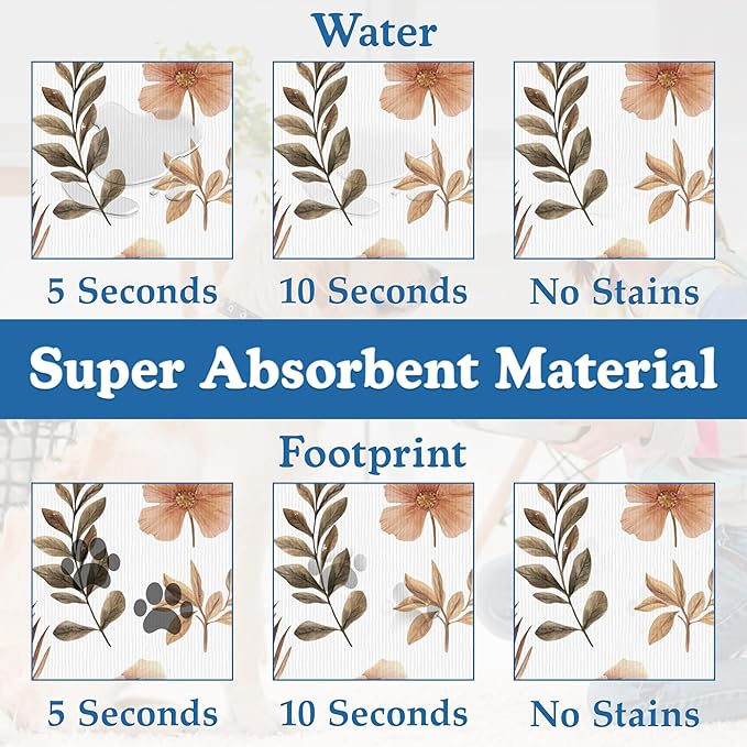 Floral Palm Leaves Dog Cat Food Mat–Christmas Stocking Absorbent Waterproof Placemat for Food and Water Bowls, Non Slip Rubber Backing, Feeding Mat for Clean Floors 12"x20"