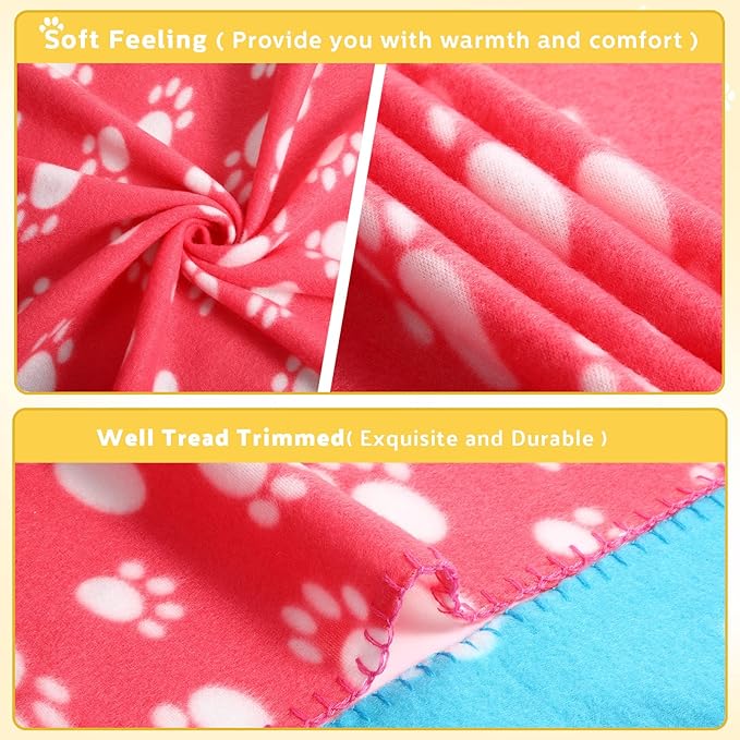 Tegeme 12 Pieces Fleece Blankets for Pets Dog Puppy Paw Print Cat Bedding Cover Blanket for Small Animals Pig Cage Liner Sleep Mat Pad Kitten Soft Warm(Cute Style,28 x 24 Inches)