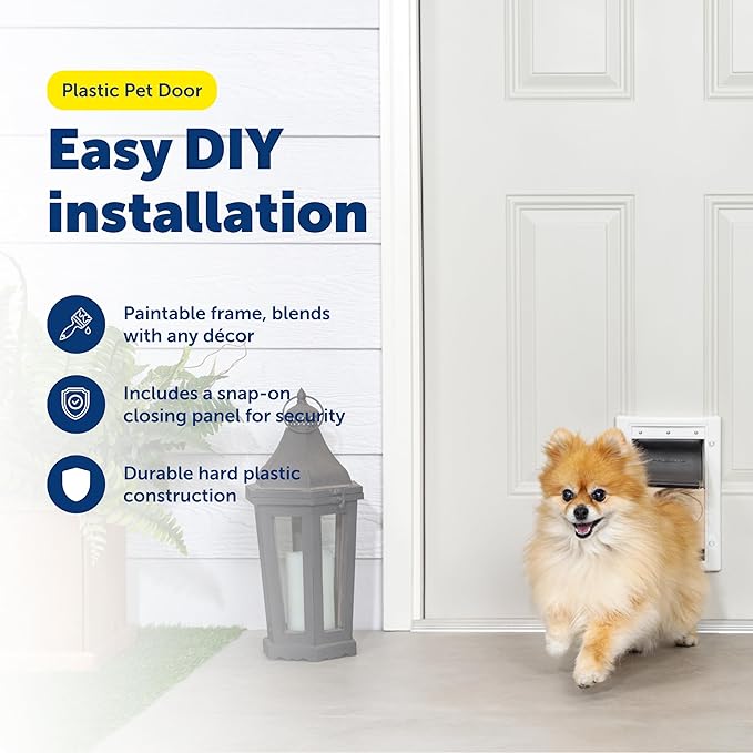 PetSafe Plastic Pet Door - Easy Install for Wood, PVC Metal & Paneled Doors - Rust-Free Plastic Frame - Flap Dimensions 5 1/4" W x 8 1/8" H - for Small Pets Weighing Up to 15 Lb