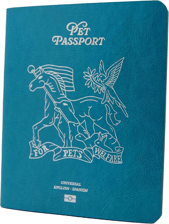 Color Premium PU Leather stitch-sewn Pet Passport Medical Record for Pet Health and Vaccination English + Spanish for Cat, Dog, Puppy and Kitten (Blue, Single)
