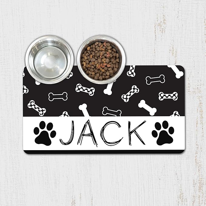 Custom Pet Food Mat - Personalized Dog Cat Water Bowl Placemat - Non-Slip & Absorbant - Your Own Pet's Name - Flexible & Easy to Store & Portable - Multiple Color Options - 12x22 inches