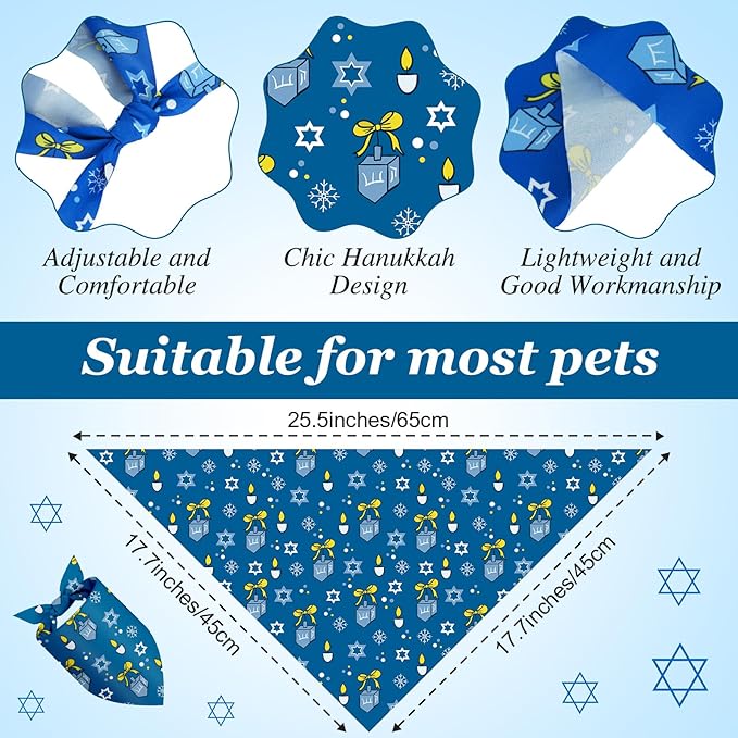 Abbylike 50 Pcs Hanukkah Dog Bandanas Bulk Blue Bandanas for Dogs Triangle Kerchief Bibs Scarf Set for Pet Hanukkah Costume Photo Props Accessories Pet Shops, 25 Styles (25.6 x 17.7 x 17.7)