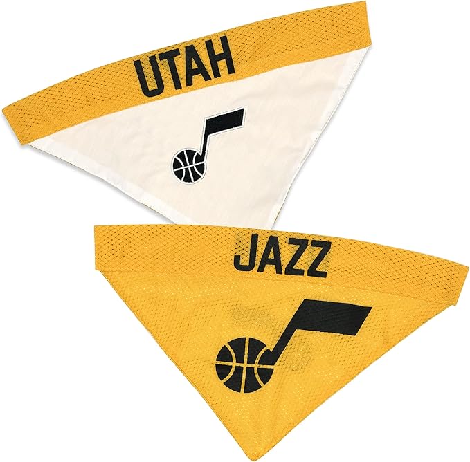 Pets First NBA Dog Bandana -Utah Jazz Reversible Bandana. 2 Sided Home & Away Sports Bandana with a Premium Embroidery Team Logo, Small/Medium