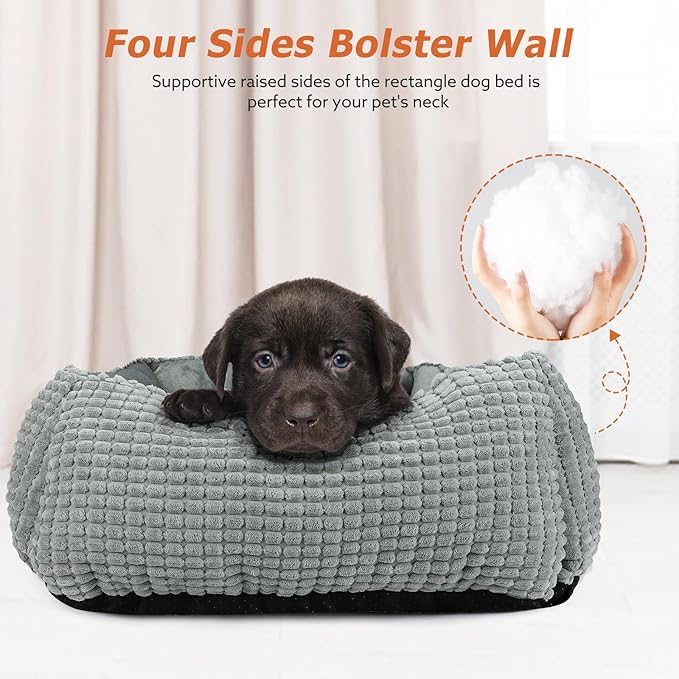 MIXJOY Rectangle Washable Orthopedic Dog Bed for Small, Medium and Large Dogs, Soft Calming, Sleeping Puppy Bed Durable Pet Cuddler with Anti-Slip Bottom, S (20"x19"x6")
