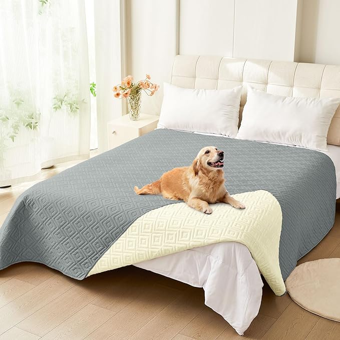 hyha Waterproof Dog Blanket, Soft Dog Bed Cover Pet Blankets, Waterproof Sofa Couch Cover for Dogs Washable, Reversible Pet Couch Covers for Sofa Furniture (68x82 Inch, Grey/Beige)