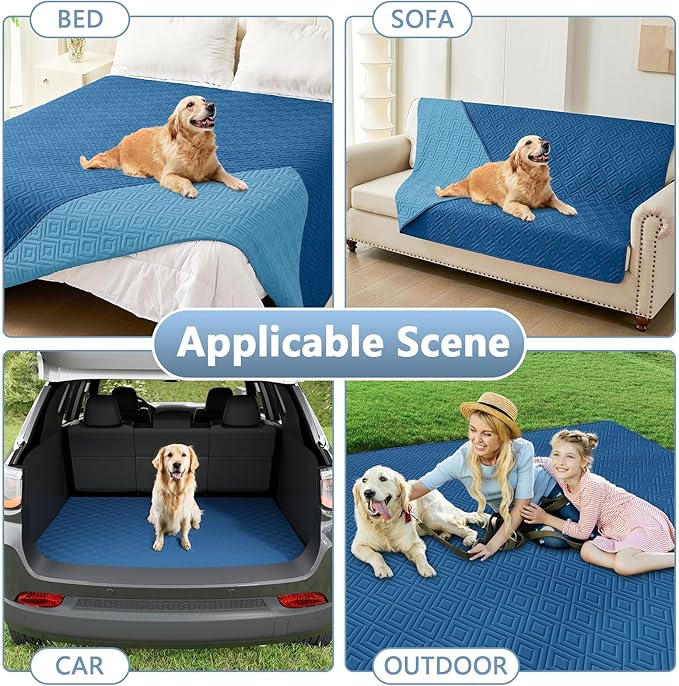 hyha Waterproof Dog Blanket, Soft Pet Bed Blankets, Waterproof Sofa Couch Cover for Dogs Washable, Reversible Pet Couch Covers for Sofa Furniture (68x82 Inch, Navy Blue/Blue)