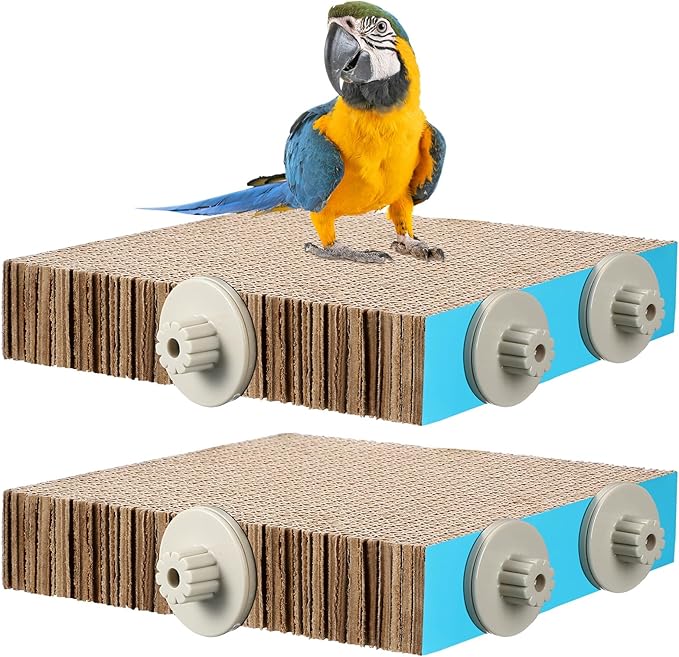 Skyygemm 2 Pieces Parrot Toy Bird Chew Cage Accessories Flat Perch Bird Paw Grinding Stand Parrot Cage Playground for Macaws, Small Parakeets, Conures, Budgies, Finches Conure Cockatiel(Large)
