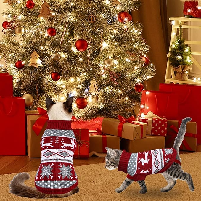 Cat Dog Christmas Sweater Pet Winter Warm Coat Pajamas Small Dog Sweaters Reindeer Snowflake Christmas Sweater for Cats Kitty Puppy Small Dogs (Reindeer, M)