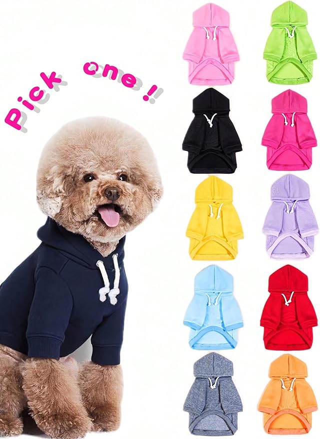 QWINEE Basic Dog Hoodie Sweatshirt Puppy Sweater Warm Cat Costumes Pet Clothes for Chihuahua Puppy Kitten Small Medium Dogs Light Blue Large