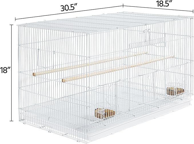 Yaheetech 30‘’ Flight Bird Cage Stackable Design for Small and Medium Birds with Slide Out Tray and Bottom Grate Budgies Cockatiels Lovebirds Canaries Parakeet Cage, White