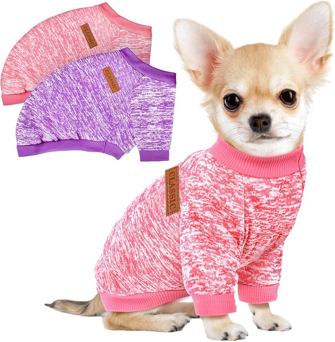 2 Pcs Dog Sweaters for Small Dogs Girl Boy Winter Fleece Clothes Warm Soft Dog Sweatshirt Outfit for Dogs Cats Pet Apparel