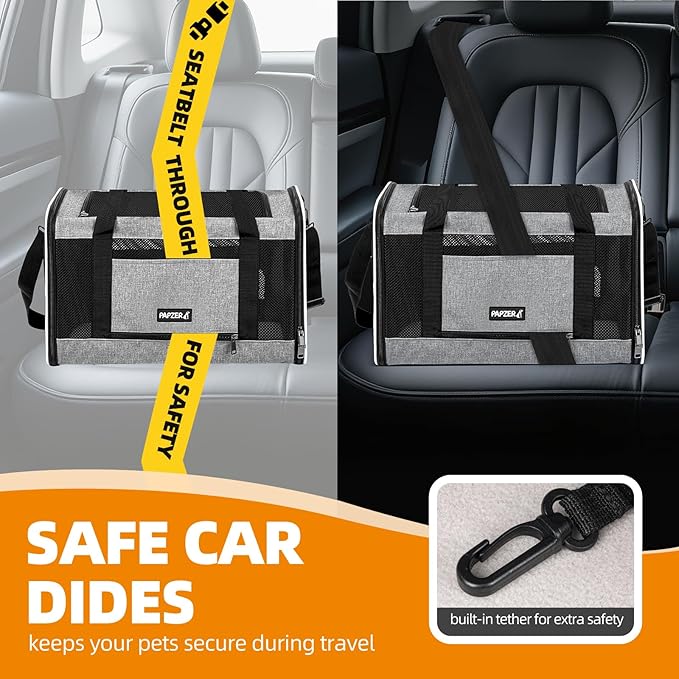 Cat Carrier Soft-Sided Travel Bag for Medium to Large Cats Over 15lbs, Small Dog Carrier Crate Top Entry Breathable Mesh Puppy 12 Pounds, Pet Rabbit Carrying Cage Kennel Collapsible Grey