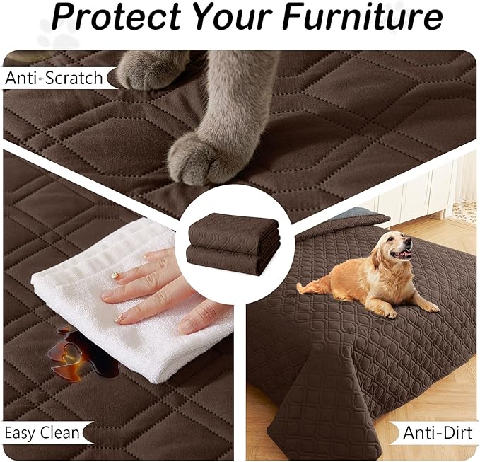 hyha Waterproof Dog Bed Blanket, Soft Pet Blankets, Waterproof Couch Cover for Dogs, Reversible Sofa Covers Washable for Furniture (82x102 Inch, Chocolate/Dark Grey)