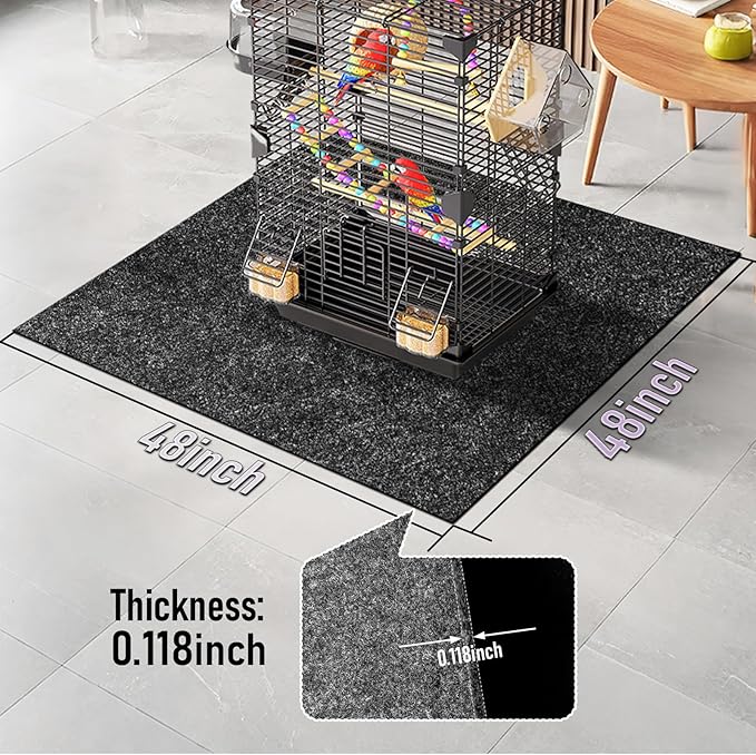 48 x 48 Inch Large Felt Bird Cage Mat, 3mm Thick Absorbent Felt Surface with Non-Slip Backing, Durable Under Pet Cage Mat for Bird Cages Tear-Resistant & Water-Absorbing Pad