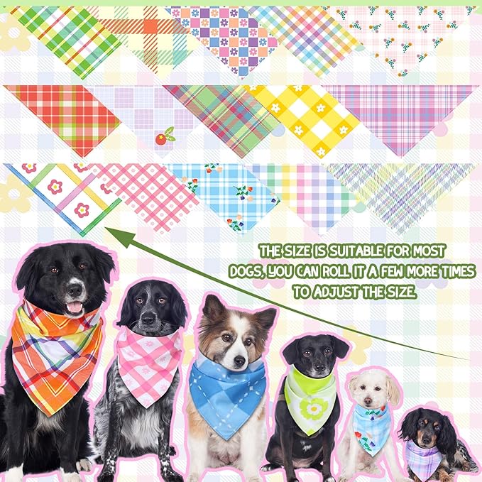 150 Pcs Spring Dog Bandanas Bulk Pet Bibs Colorful Triangle Scarf Pet Bandanas for Medium Large Dogs Spring Summer Birthday Costume Decoration