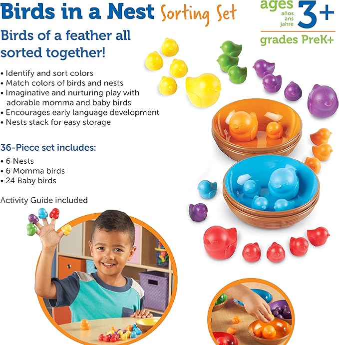 Learning Resources Birds in a Nest Sorting Set - 36 Pieces, Ages 3+ Toddler Learning Toys, Educational Toys for Toddlers