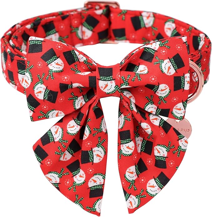 Christmas Dog Collar with Bow Tie, Christmas Collar for Puppy Girl Boy Dog or Cat, Bowtie Dogs Collars with Durable Metal Buckle, Cute Pet Collars, M